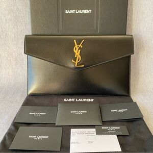BNIB - Saint Laurent | Smooth Shiny Calfskin Medium Envelope Pouch Clutch